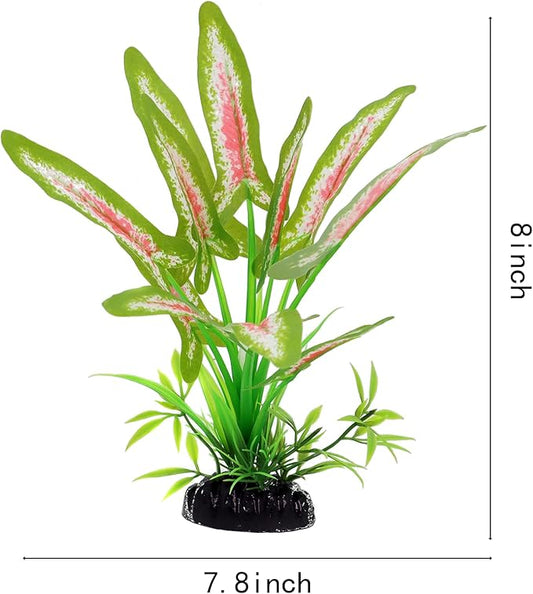 Silk Aquarium Plants for Betta Fish Tank, 2 Pcs 8 Inch Small Silk Aquarium Plant Aquatic Water Grass Decoration (Green-Wine, 8 Inch)