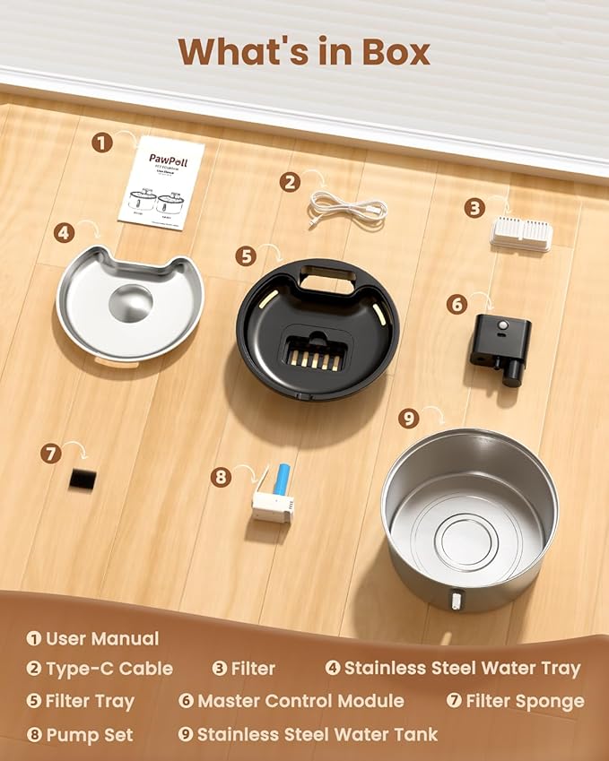 Wireless Cat Water Fountain Stainless Steel - 3.2L/108oz Cordless Pet Water Fountain Battery Operated Cats Water Dispenser Silent Rechargeable Automatic Fountain with 6 Filters 3 Sponges