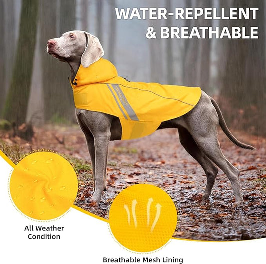 VIVAGLORY Wetoff Dog Raincoat, Rain Coat for Dog All Seasons Adventure, Rain Jacket with Harness Hole & Hood, Reflective Lightweight Waterproof for Doggy & Puppy, XXS, Yellow
