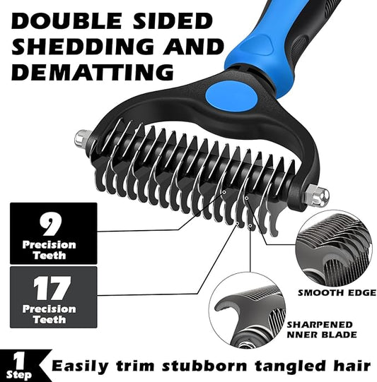 7 in 1 Pet Grooming Kit - Dog&Cat Comb, Deshedding Brush, Nail Clipper with File, Bath Brush - Premium Pet Supplies (Black Blue)