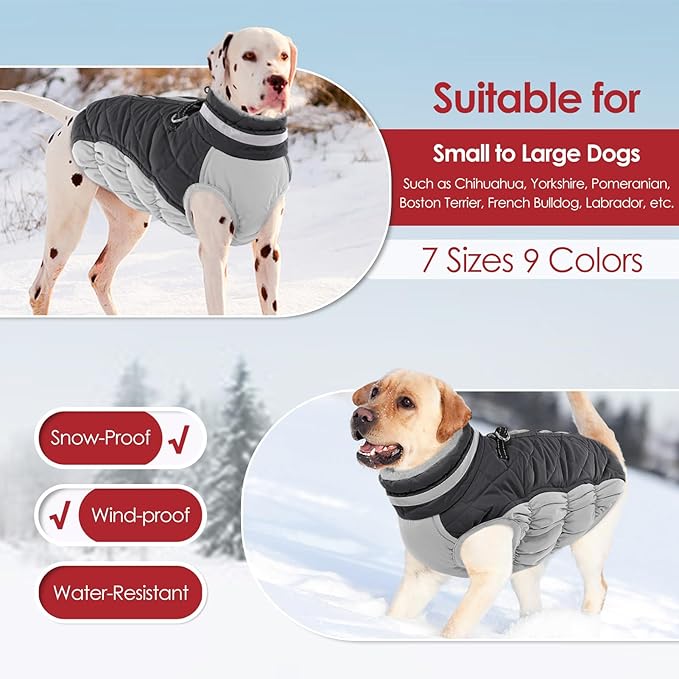 AOFITEE Dog Coat, Warm Dog Winter Coat for Small Dogs, Reflective Turtleneck Dogs Jacket with Harness Built in, Waterproof Windproof Pet Fleece Vest Snow Jacket for Cold Weather, Grey S