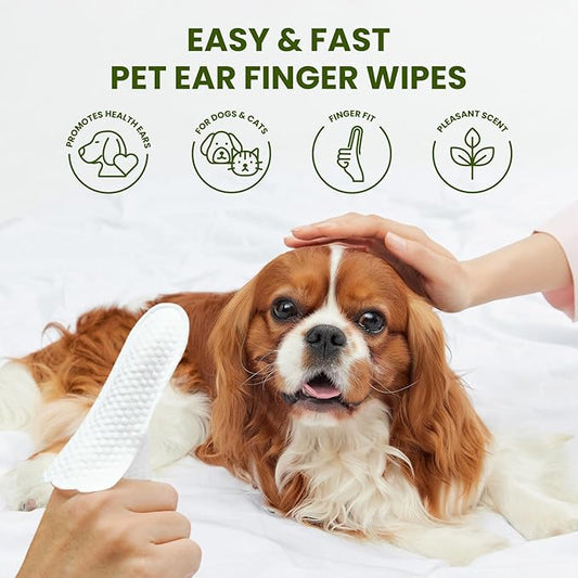 Ear Finger Wipes for Dogs & Cats, Thicker Dog Ear Cleaner Wipes, Natural Relief Cat Ear Cleaner Dog, Pet Health Supplies for Dog Small Animal Cat, Aloe Scent Deodorizing - 50 Count