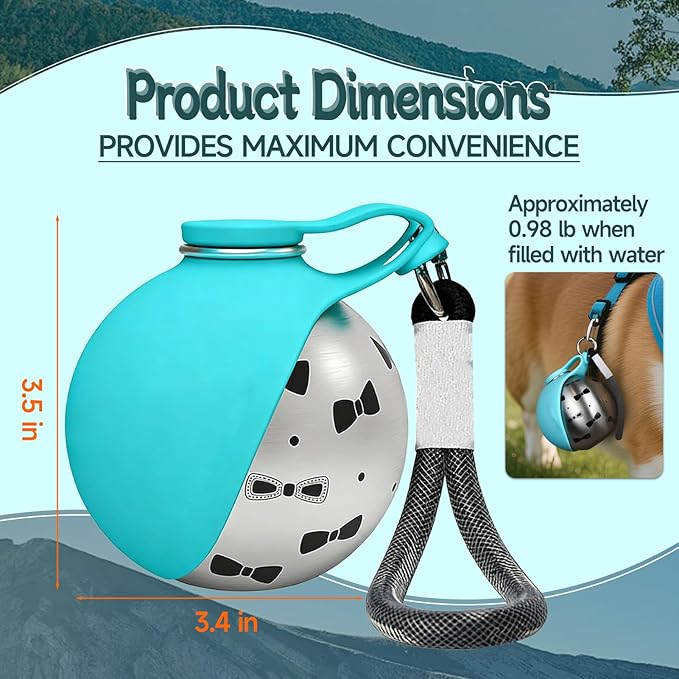 Foldable Pet Water Bottle for Travel, Reliable Dog Walking Accessories, Portable Dog Water Bowl. Leak Proof 2-in-1 Stainless Steel Dispenser, Compact Puppy Hydration Cup, Outdoor Hiking Gear
