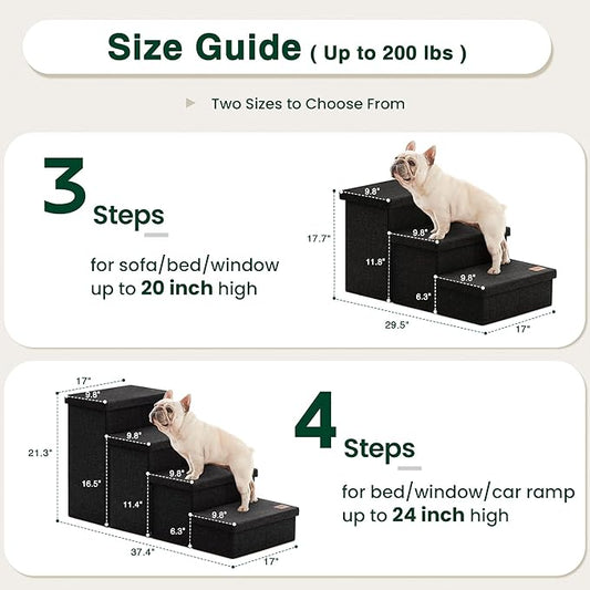 Love's cabin Dog Stairs with Storage,3 Steps Wider Dog Steps for High Bed 18" H,Foldable Pet Stairs for Small Medium Large Dogs Cats for Bed Couch Car,Ramp with Zip up to 200 lbs,Black,No Condo