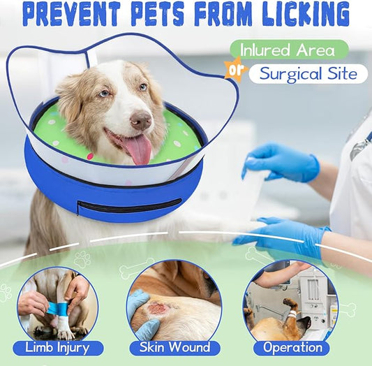 Elevated Inflatable Dog Cone Collar Alternative After Surgery, Dog Donut Collar, Soft Pet Cone to Stop Licking for Small Medium Large Dogs