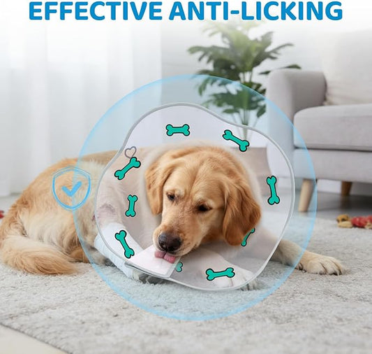 Elizabethan Dog Cone Collar, Adjustable Pet Cone to Stop Licking, Durable Plastic Neck Cone After Surgery for Small, Medium Large Dogs, Bone S