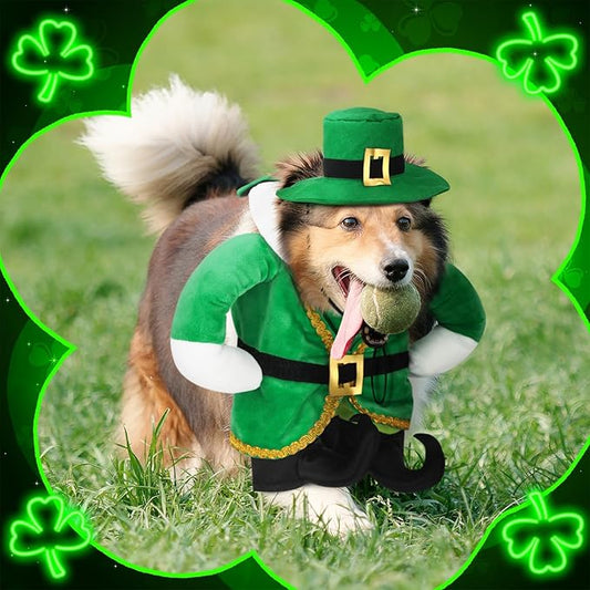 St. Patrick's Day Dog Costume Walking Leprechaun Dog Outfit with Arms Irish Day Holiday Pet Clothes Cosplay Accessories for Cat Doggy Pet(M)