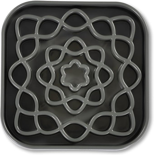 Messy Mutts and Cats Interactive Square Slow Feeder | Cool Grey (2 Cup) | 8” x 8” Square Puzzle Slow Feeder for Dogs/Cats | Enrichment Food Dish for Slow Eating, Bloating