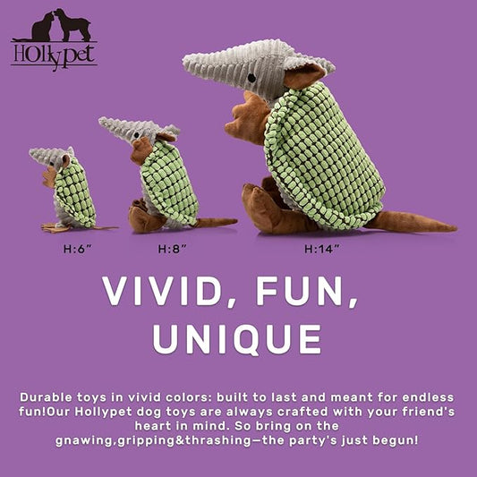 Hollypet Plush Dog Squeaky Toy Stuffed Armadillo Animal Pet Puppy Chew Toys with Clean Teeth for Small Medium Large All Breed Sizes Dogs, Cantaloupe Green, 14 in