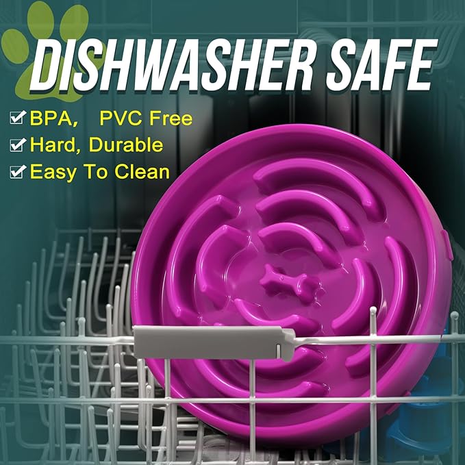 WHIPPY Large Slow Feeder Dog Bowls for Large Medium Dogs Anti-Chocking Slow Feeding Maze Dog Food Bowl Slow Eating Interactive Bloat Stop Puzzle Bowl,Purple