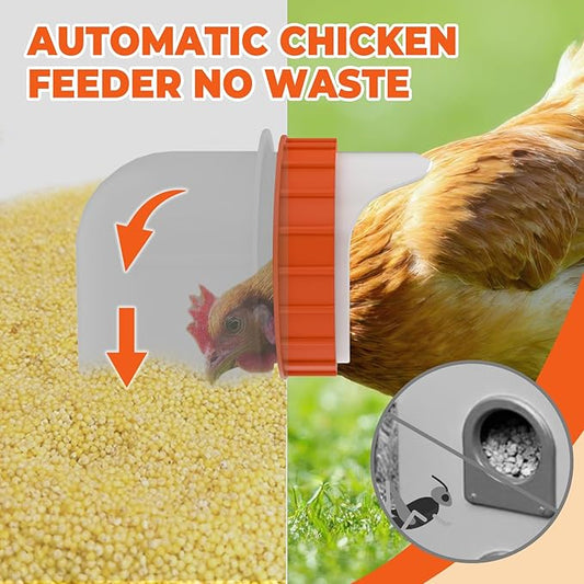 JASDEGO Metal Chicken Feeder No Waste 10 Ports Automatic Poultry Feeder Large Capacity 85 Pounds with Latch & Handle for Chickens Bantams Pheasants Poultry Coop Weatherproof