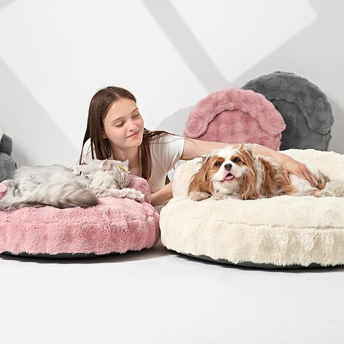EHEYCIGA Small Dog Bed and Cat Couch - Fluffy Faux Rabbit Fur Pet Sofa with Washable Removable Cover, Waterproof and Non-Slip, 26 Inch, Cream