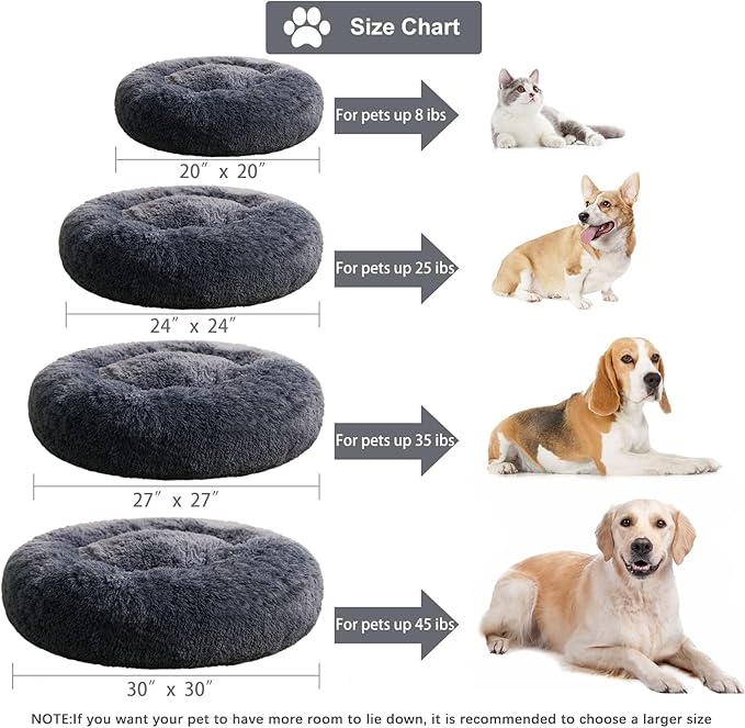 WNPETHOME Donut Dog Beds Large Sized Dog,Anti-Anxiety Caming Large Pet Bed,Fluffy Faux Fur Plush Puppy Bed,Warming Cozy Soft Round Bed for Pet, Cat Cuddler Cushion