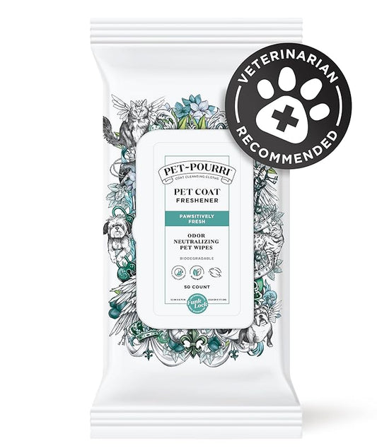 Poo-Pourri Pawsitively Fresh Deodorizing Pet Wipes – Quick Cleaning Wipes for Dogs & Cats – Plant Based Ingredients – Vet Recommended – Cleaner Odor Remover Wipes for Paw, Fur & Skin Soothing