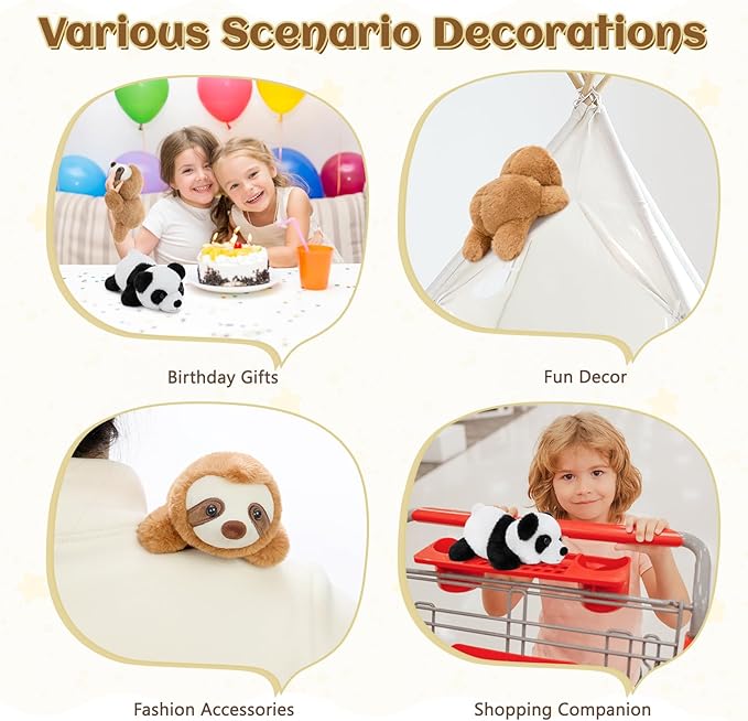 Tezituor Portable Magnetic Panda and Sloth Plush Toys Set - 7" Shoulder Magnets Stuffed Animal Interactive Play - Gift for Girls, Boys, Kids