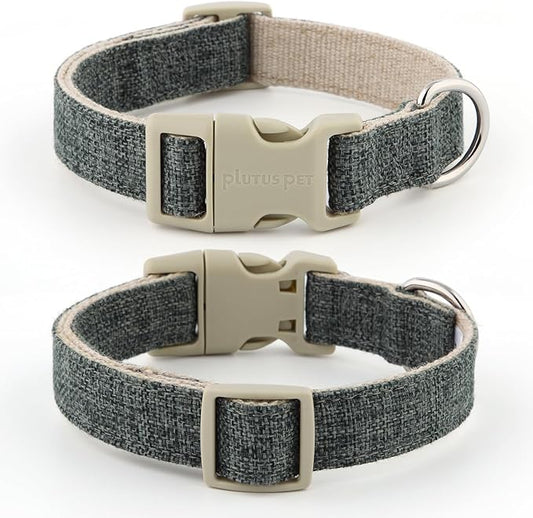 Plutus Pet Cotton Hemp Dog Collar and Leash Set, Adjustable Collar for Small, Medium, and Large Dogs, Heavy Duty and Soft on Skin, Gray, S