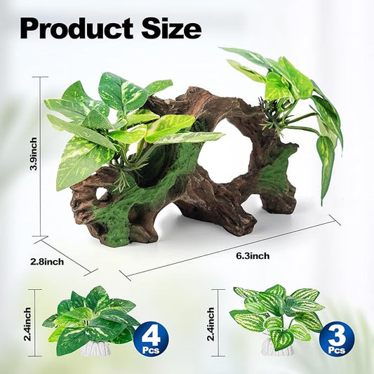 Xereooe 8 Pcs Driftwood Cave Aquarium Decor Decor Silk Aquarium Plants Leaves are Soft and Safe for Aquarium Decoration and Fish Tank Decoration