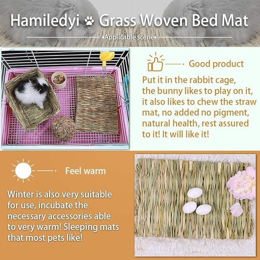 Grass Mat for Rabbit Bunny Chew Toys Woven Bed Mat for Guinea Pig Chinchilla Squirrel Hamster Cat Dog and Small Animal (22PCS Grass mat)