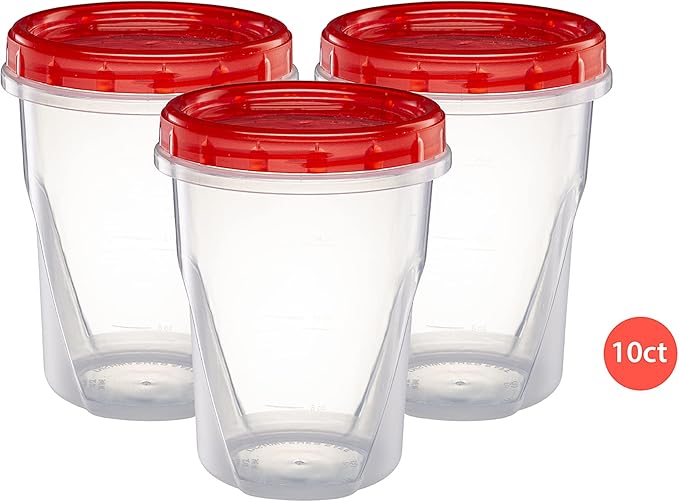 (32 Ounce 10 Pack) Twist cap Containers Clear Bottom With Red Top Screw on Lids Twist Top Food Storage Freezer Containers