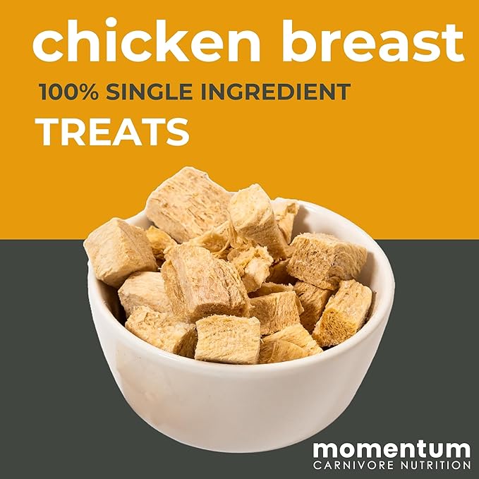 Momentum Carnivore Nutrition Freeze-Dried Chicken Breast Dog Treats & Cat Treats – Single-Ingredient, High-Protein, Grain-Free, Lean & Easily Digestible – Made in USA – 3 oz Bag