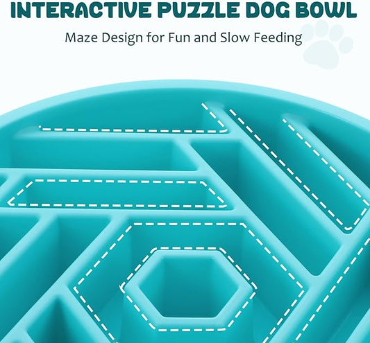 WHIPPY Slow Feeder Dog Bowl, Puzzle Maze Design to Slow Down Eating, 3-Cup Capacity, Anti-Gulping Food Bowl for Medium & Large Dogs,Sky Blue