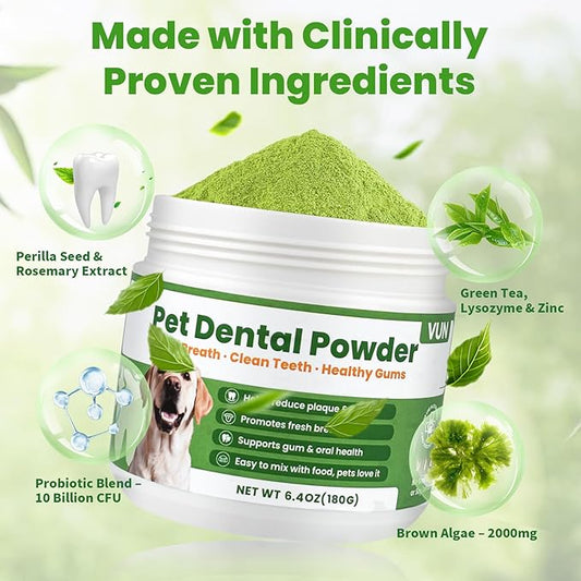 Dental Powder for Dogs Teeth Cleaning Powder Probiotic Dental Care Supplement for Pet Dog,with Brown Algae, Plaque Tartar Remover, Fresh Breath, Sensitive Stomach Support, No Brush