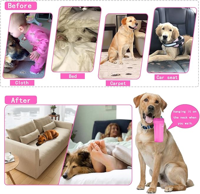 Dog Paw Cleaner & Washer for Large/Extra Large Breeds - Muddy Paws Easy Cleaning Cup for Big Dogs - Includes 3 Absorbent Towels(Pink)