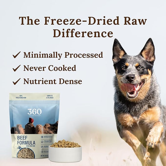 360 Pet Nutrition Freeze-Dried Raw Dog Food – Beef Recipe with Liver & Organs, High Protein with Omega-3s, Fruits, Veggies & Superfoods, Grain-Free, No Fillers, 5 oz – Made in USA