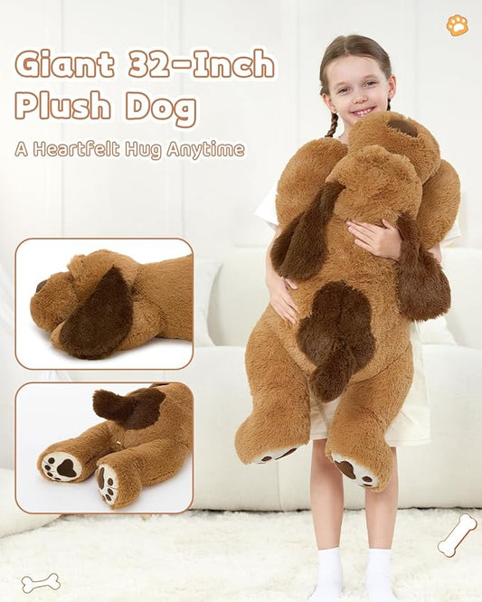 MaoGoLan Giant Dog Plush,31 inches Large Stuffed Animal Dog,Chocolate Brown Fluffy and Cuddly Stuffed Puppy Stuffed Animal Throw Pillow Toy Gift for Puppy Lover,Girls,Kids