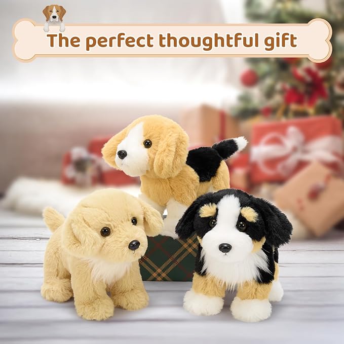 Tezituor 6 Pcs Bulk Dog Stuffed Animals, Fluffy Assorted Stuffed Puppy Plush Toys for Kids, 11" Doll Set for Dog Themed Party Favors Gift (Standing)
