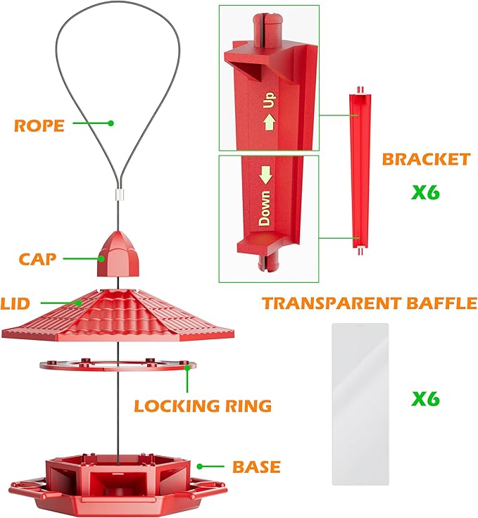 Birdream Bird Feeders for Outdoor Hanging, Fun Installation Pagoda Design Wild Birdfeeder, Attracting Wild Birds Sparrows Finch Cardinal Goldfinch Chickadee - Red