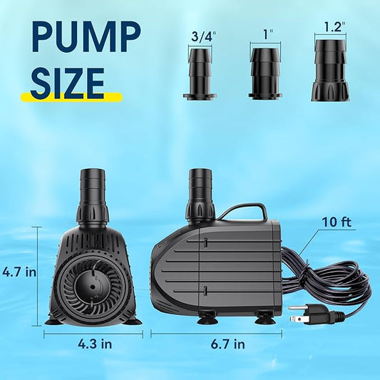 NFESOLAR Submersible Water Pump 1200GPH, Ultra Quiet Submersible Pump with Dry Burning Protection 11ft High Lift for Pond, Fountains, Waterfall, Hydroponics, Aquariums KF208