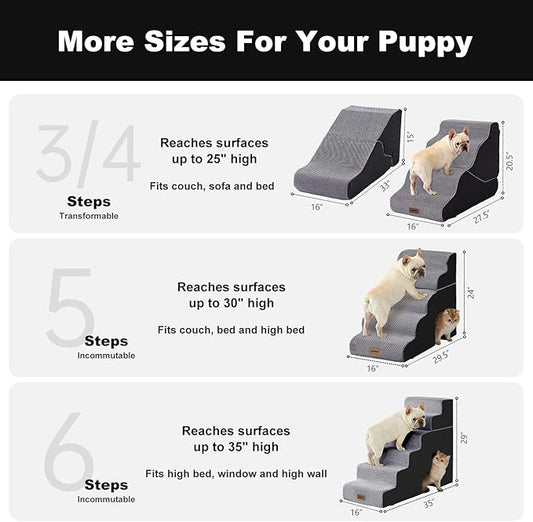 Dog Ramp for Large Dogs - 5 Steps 24" H Pet Stairs for High Bed with Tunnel 2 in 1 with Zippers Suitable, Indoor Cat Ladders with Non-Slip Bottom, Black