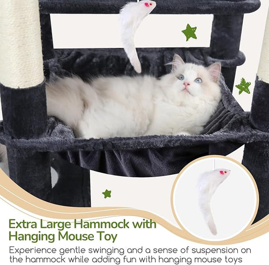 Globlazer Heavy Duty Cat Tree, 70 inch Sturdy Cat Tree for Indoor Cats Extra Large Cat Tower with Scratching Post, Hammock, Cat Condo for Adult Cats Kittens, F70 Pro, Dark Grey