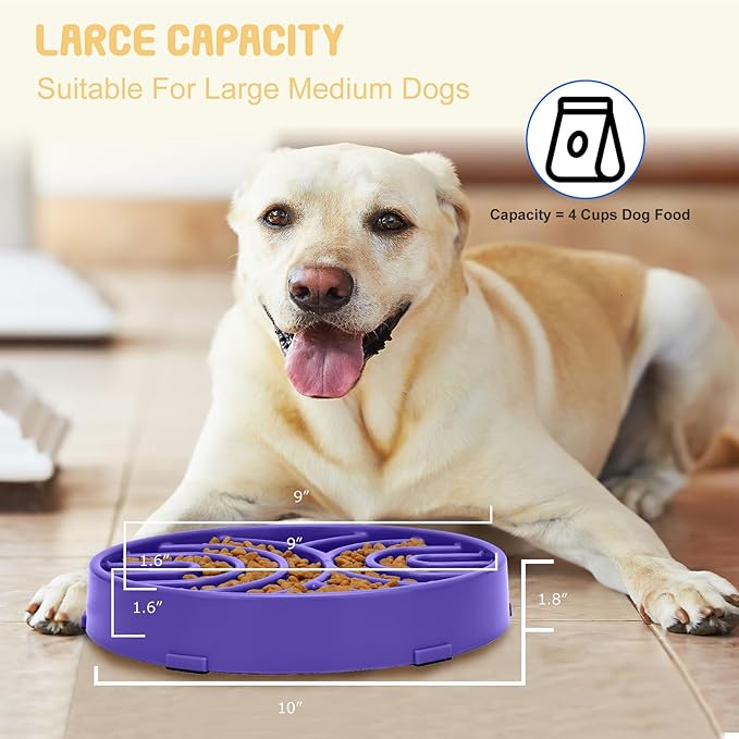 WHIPPY Slow Feeder Dog Bowl - Anti-Choking Maze, Anti-Slip Interactive Puzzle Feeder, Pet Bowl for Large Medium Dogs, Lavender