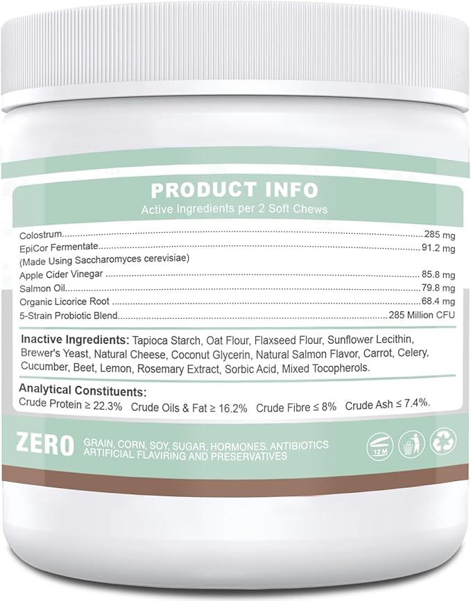 Dog Allergy Chews 200PCS Anti Itch Immune Treats Omega 3 Fish Oil Skin & Coat Supplement Dog Itching Relief with Probiotics Colostrum for Dry Skin Itching Licking Seasonal Allergies and Immune Support