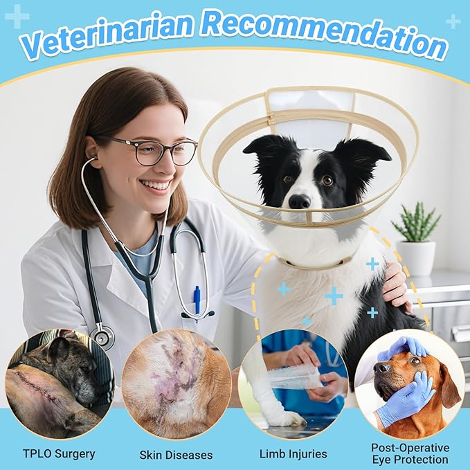 Dog Cone to Stop Licking, Clear Recovery Collar with Detachable Zipper, Sturdy Elizabethan Collar for Large Medium Small Dogs, Soft Adjustable Cone After Surgery Patented, Khaki S
