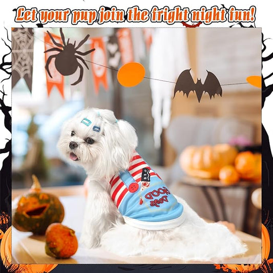 BINGPET Dog Halloween Shirt, Deadly Doll Funny Dog Halloween Costumes Puppy Tshirts Outfit,Breathable Sleeveless Tank Top Vest & Sweatshirt for Small Medium Dogs Cats (XS)