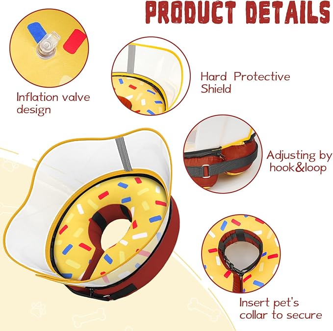 Elevated Inflatable Dog Cone Collar Alternative After Surgery, Dog Donut Collar, Soft Pet Cone to Stop Licking for Small Medium Large Dogs