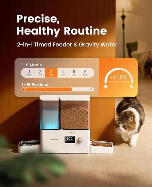 oneisall Automatic Cat Feeder and Water Dispenser,36Cups/8.5L 2-in-1 Clean Food Fresh Water Large Capacity 5L Timed Cat Food Dispenser&3.5L Gravity Water Fountain for Pets,Small Dogs,Puppies,Kittens