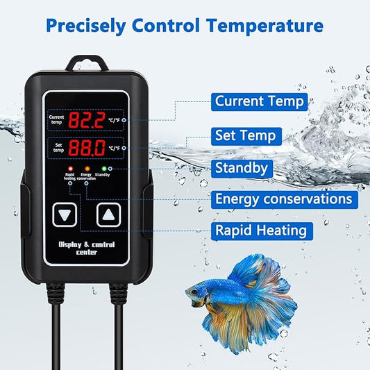 fishkeeper 500W Aquarium Heater, Submersible Fish Tank Heater with Dry-Burn Protection,LED Digital Thermostat,Accurate Temperature Protection for Freshwater and Saltwater 75-120 Gallon