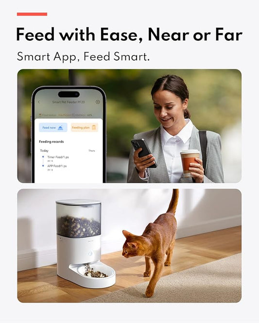 Homerunpet Smart Automatic Cat Feeder, No Jam Freeze Dried Safe, WiFi & Bluetooth App Control, 30-Day Freshness, 6L Timed Pet Feeder for Cats and Small Dogs (Stainless Steel)