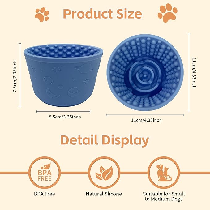 Dog Lick Bowl, Anxiety Relief Slow Feeder Treat Dispenser, Silicone Anti-chocking Pet Dish, Non-Slip Dog Licking Bowl Interactive Entertainment Puzzle Toy for Small & Medium-Dark Blue