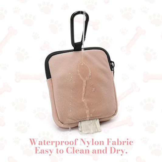 Dog Treat Pouch with Training Clicker,Waterproof Nylon Fabric Poop Bag Holders for Leashes,Hands Free Small Dog Walking Bag with Carabiner, Pet Puppy Training Walking Essentials (Coffee)