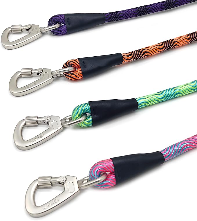 ZALER Long Dog Leash, 50 feet 30ft 20ft 15ft 10ft Dog Training Lead, Heavy Duty Check Cord Recall Leash for Dogs Training, Playing, Camping, or Backyard (20FT, Black Purple)