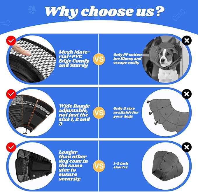Inflatable Dog Cone for Dogs After Surgery,Soft Adjustable Elizabethan Collar for Large Dogs,2-in-1 Dog Cone with Detachable Shield,Anti-Anxiety Comfortable Pet E-Collar Prevents Licking Wounds(XXL)