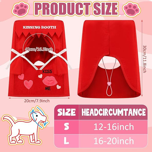 Solsew Valentine Dog Costume Kissing Booth Headpiece for Dog and Cats Cute Pup Kissing Booth Pet Headwear Costume Gift for Holiday Birthday Party(S/m)