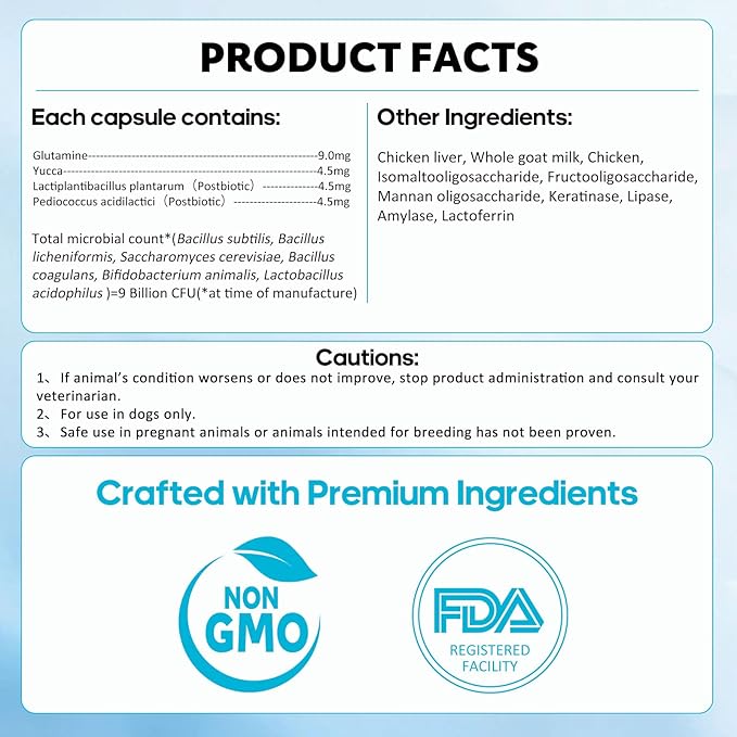 Probiotics for Dogs, Dog Probiotics with Digestive Enzymes with and Prebiotics for Support Gut & Digestion Health, Immune Support, Reduce Diarrhea, 60 Capsules