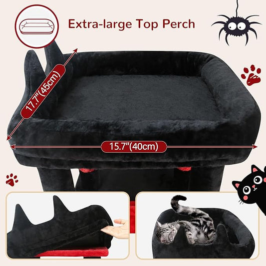 Globlazer Gothic Cat Tower for Indoor Cats, Heavy Duty Goth Cat Trees for Large Cats Adult Big Cats Maine Coon Cat Tree with Scratching Post, Extra Large Top Perch, Cat Condos, F61, Blood-Goth, 61inch