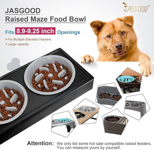 JASGOOD Largr Dog Slow Feeder Bowl - Reduce Slip Puzzle Bowl for Elevated Diners - Gray, Fit Opening 8.9"-9.25"